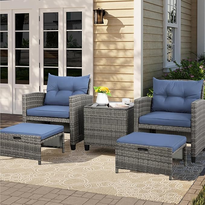 Vongrasig 5 Piece Patio Furniture Set, Small Balcony Furniture, PE Wicker by Vongrasig
