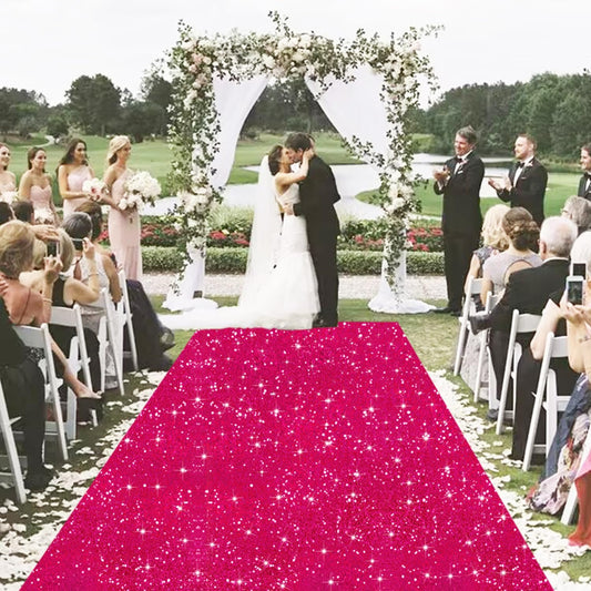 MODFUNS Sequins Aisle Runner for Wedding Ceremony Hot Pink Aisle Runner Rug 4FTx15FT Glitter Wedding Carpet Runners Outdoor Sparkling Hallway Rug for Party Reception Reception Decor