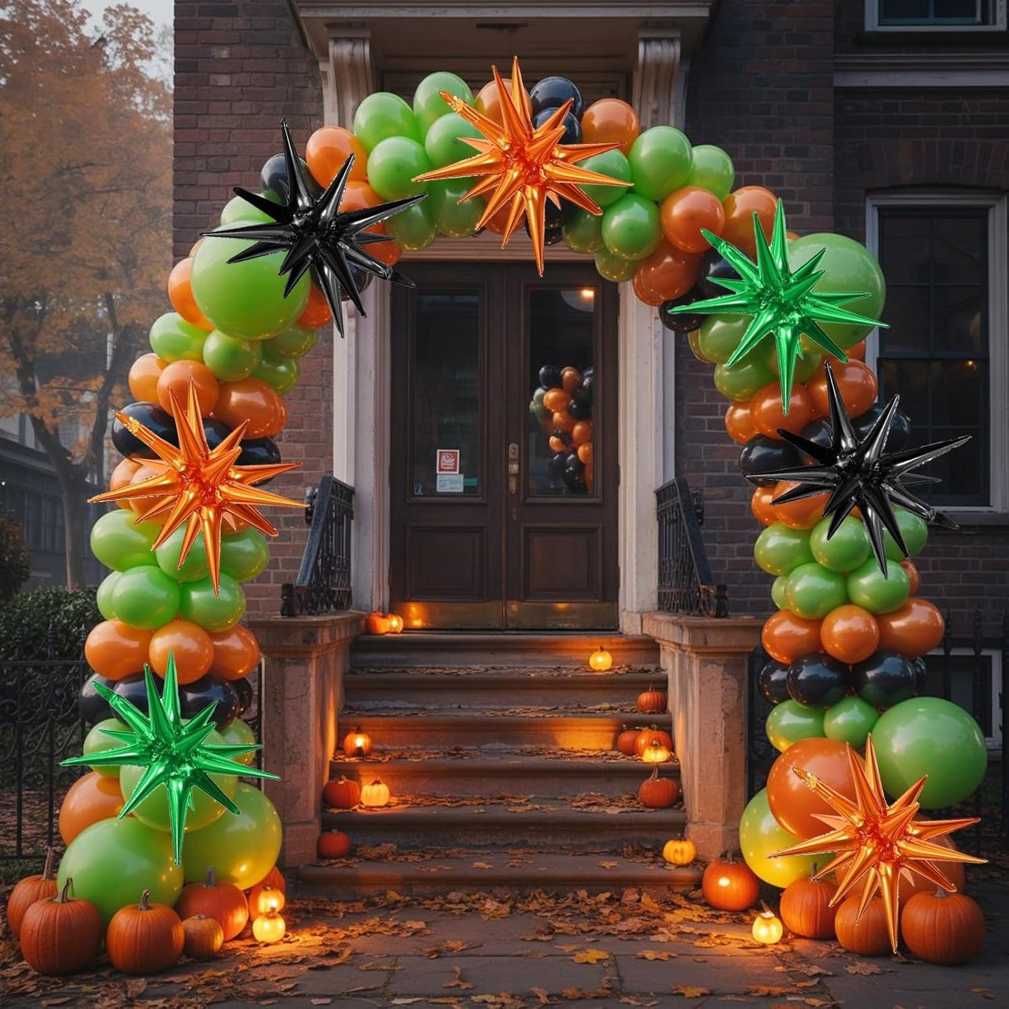 Black Green Orange Star Balloons,9Pcs 22Inch Black Orange Green Explosion Spike Cone Helium Polyester Film Star Foil Balloons for Halloween Birthday Baby Shower Party Decorations