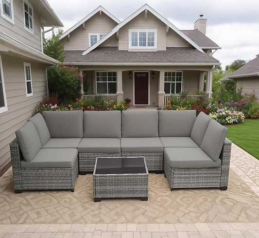 MOCHITO 7 Pieces Outdoor Patio Furniture Sets, All-Weather Sectional Sofa Grey by Unknown