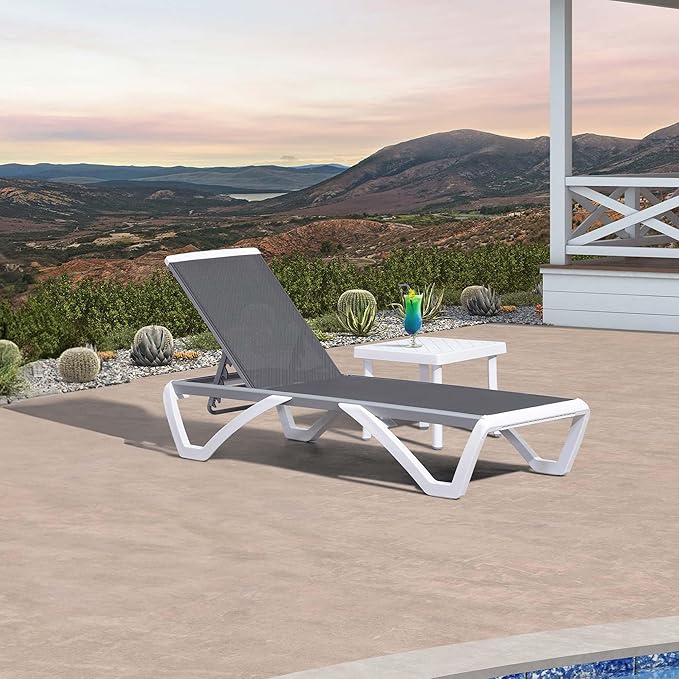 PURPLE LEAF Patio Chaise Lounge Chair Set Outside Aluminum Plastic Stackable - Image 2
