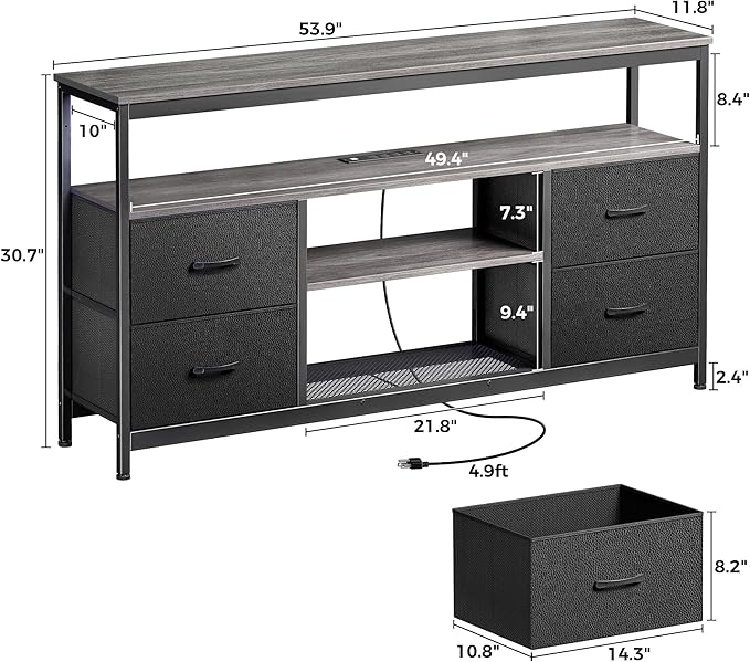 Huuger TV Stand Dresser with Power Outlets and LED Lights, 4 Drawers - Image 7