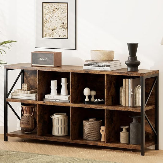 8 Cube Storage Organizer Bookshelf, Industrial Horizontal Bookcase, Accent by Unknown