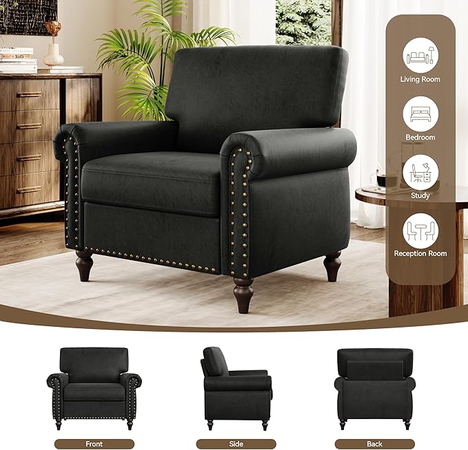 Nailhead Trim Accent Chair, Faux Leahter Mid Century Modern Living Room Arm - Image 8