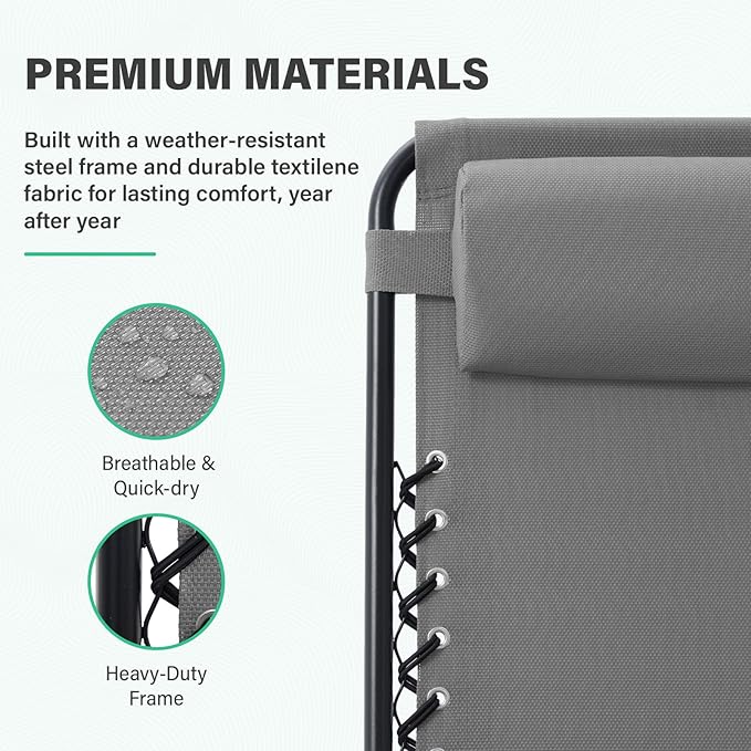 JEAREY Zero Gravity Lounge Chairs Set of 2, Adjustable Steel Mesh Recliners - Image 4