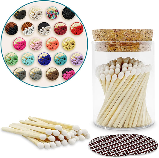 2" Matches in a Chic Jar + Striker Stickers Included | 100 Matchsticks in The Color of Your Choice | Decorative Safety Matches with a Cork Top Glass Holder | Gifts & Home Decor by Thankful Greetings