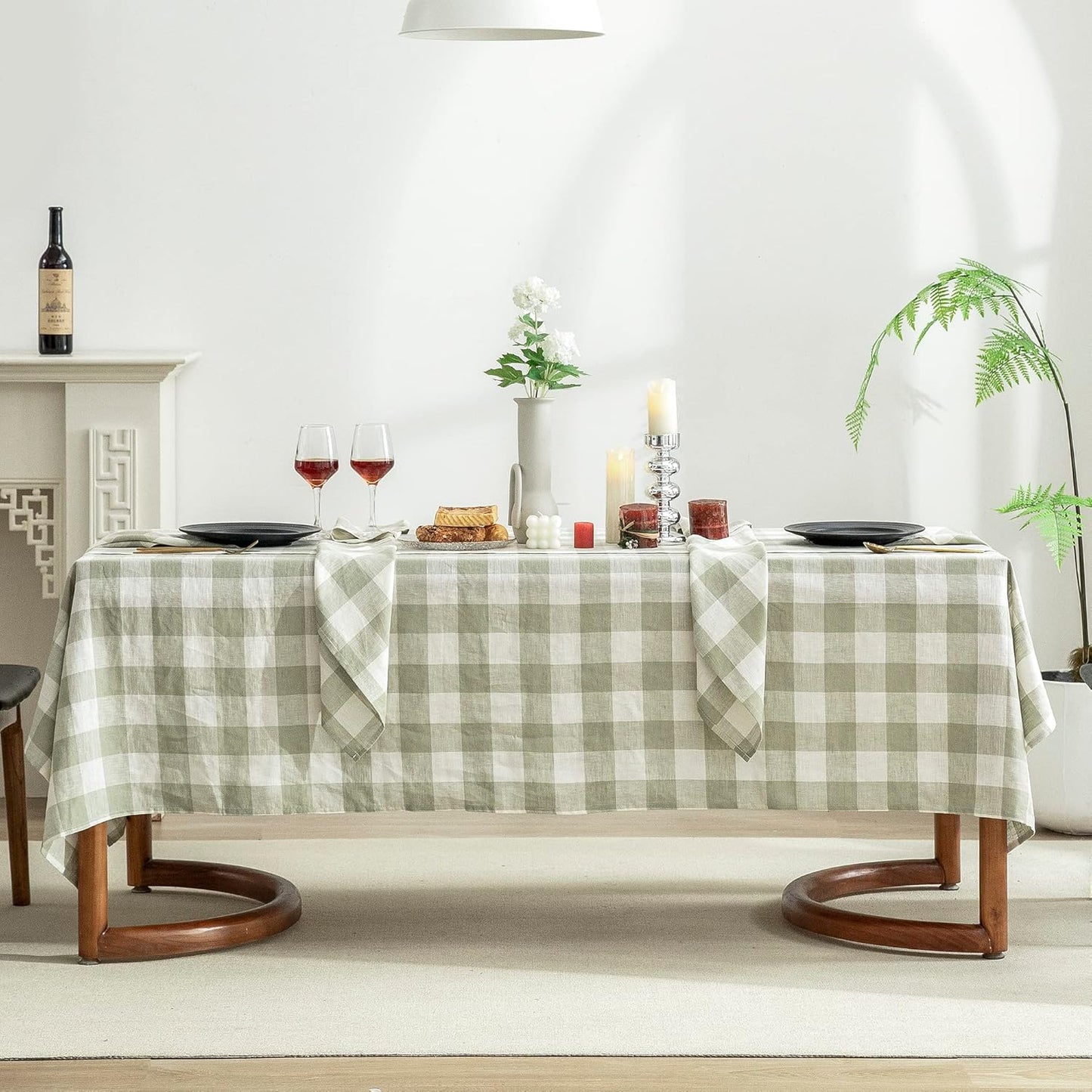 EVERLY 100% Yarn-Dyed Linen Rectangle Tablecloths 60x108Inches for Dining,Buffet Parties,Picnic,Events and Restaurants,Decorative Halloween,Thanksgiving Machine Washable Tablecloths-Sage Green Plaid