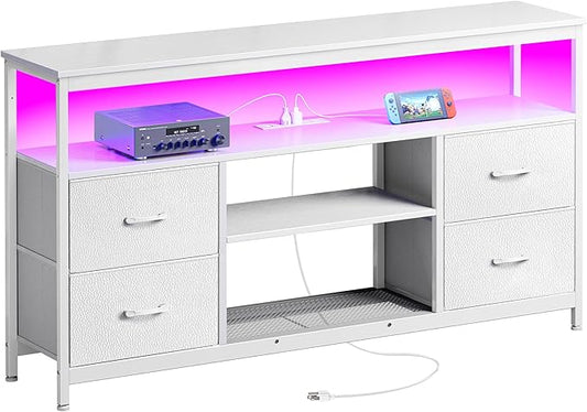 Huuger TV Stand Dresser with Power Outlets and LED Lights, 4 Drawers by Huuger