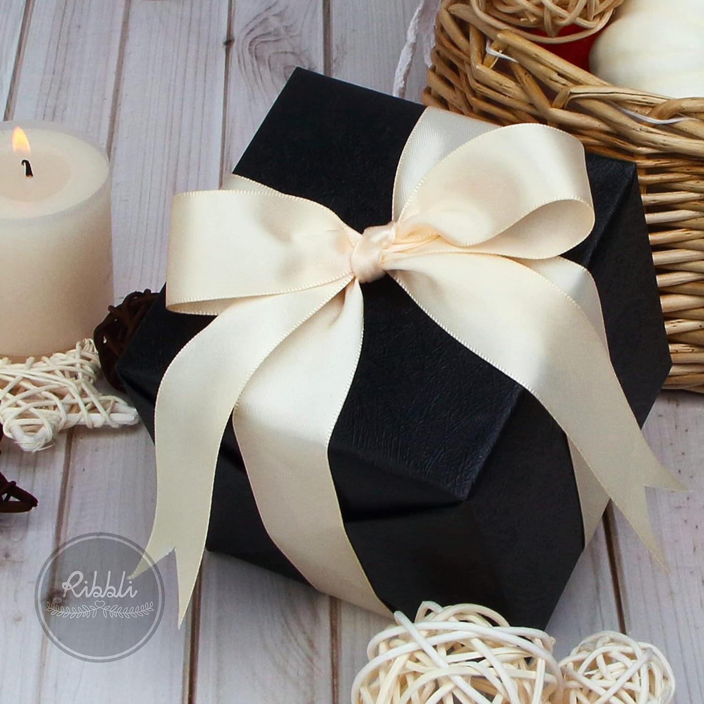 Ribbli Cream Double Faced Satin Ribbon,1” x Continuous 25 Yards,Use for Bows Bouquet,Gift Wrapping,Baby Shower,Floral Arrangement