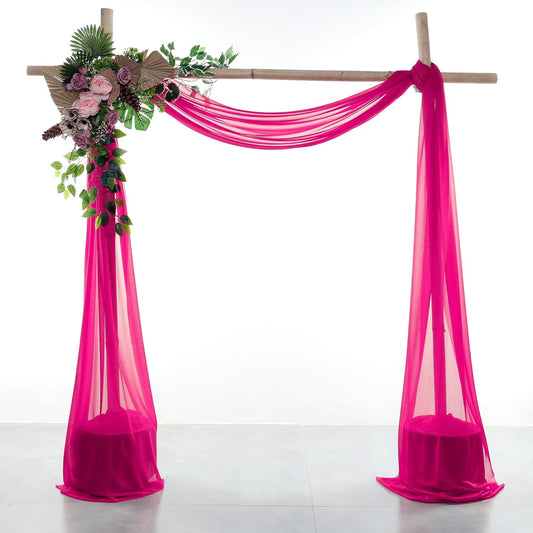 VDS Pack of 2 Panel (30 Inch X 100 Feet) Wedding Arch Draping Fabric Sheer Chiffon Fabric Drapery for Wedding Ceremony Reception Swag Backdrop Canopy Chuppah ARBO Altars Decoration (Hot Pink)