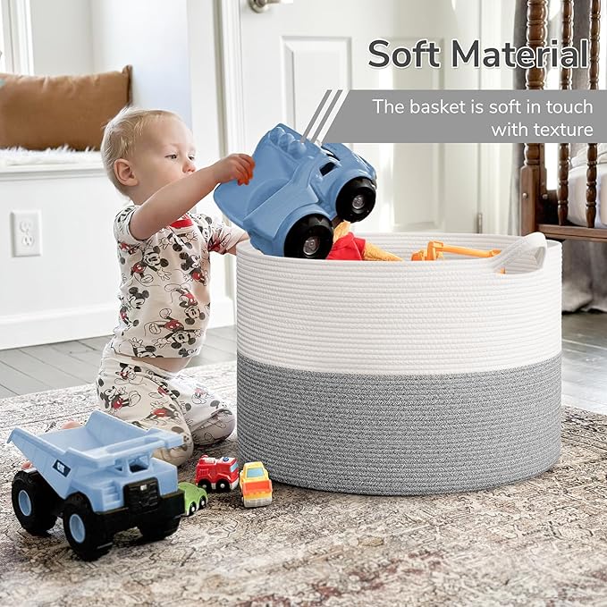 INDRESSME 115L Extra Large Blanket Basket, Soft Cotton Rope Storage Basket - Image 6