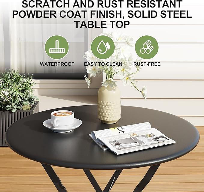 3-Piece Folding Bistro Set, Outdoor Patio Furniture Set - Image 2