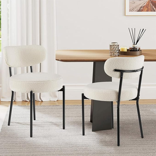Sweetcrispy Dining Chairs Set of 2, Boucle Upholstered Modern Mid Century Round by Sweetcrispy