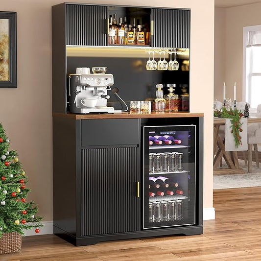 GDLF 72" Tall Bar Cabinet with Fridge Space, Fluted Coffee Liquor Hutch Cabinet by GDLFGoodLife