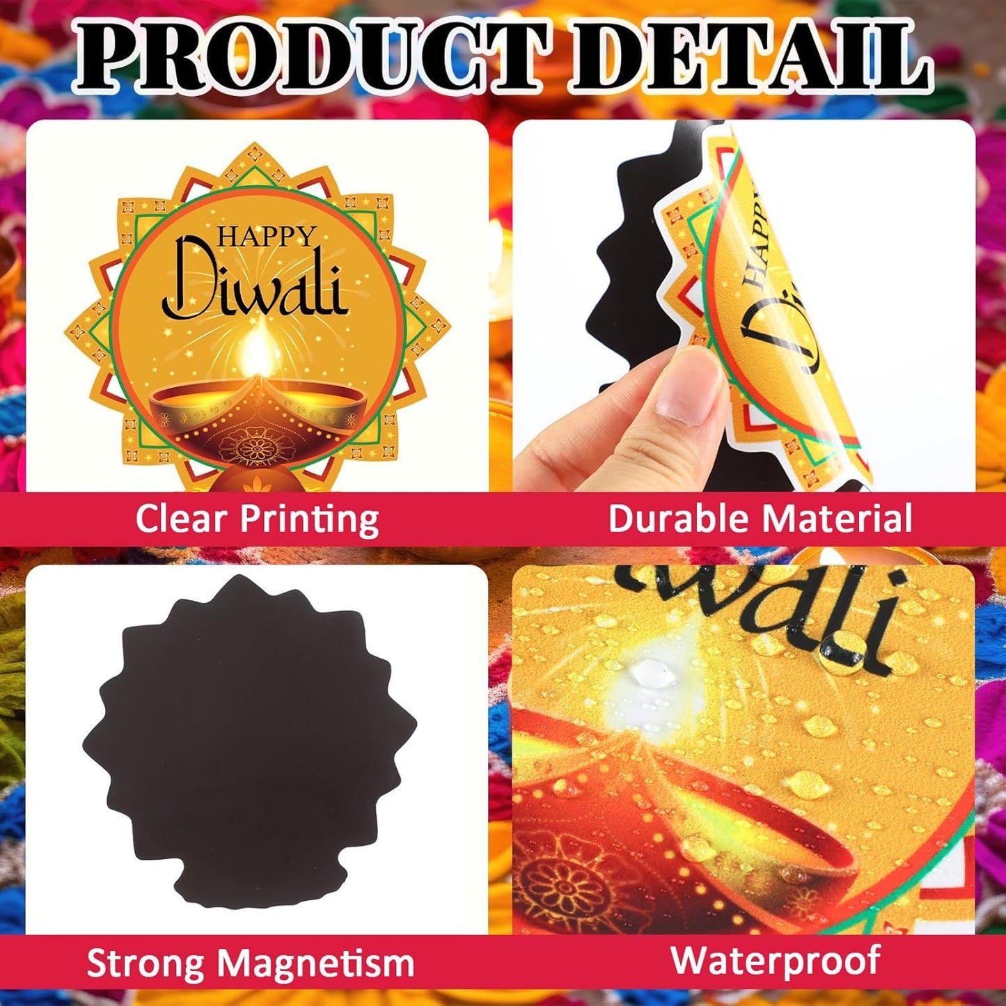 Xuhal 25 Pcs Happy Diwali Magnets Decoration Colorful Elephants Lanterns Oil Lamps Peacock Decorative Fridge Magnetic Stickers for Mailbox Car Metal Garage Door Decoration