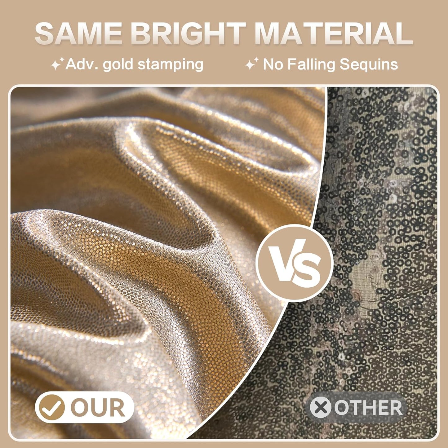 gogoparti 20x10FT Champagne Gold Sequin Backdrop Curtain - 4 Panels of 5x10FT Wrinkle-Free Glitter Drapes for Photography, Birthdays, Weddings & Graduations