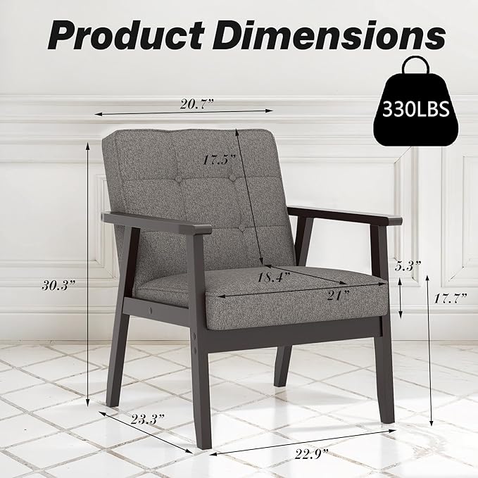 Modern Accent Chair with Arm Rest Set of 2, Upholstered Linen Fabric Leisure - Image 2