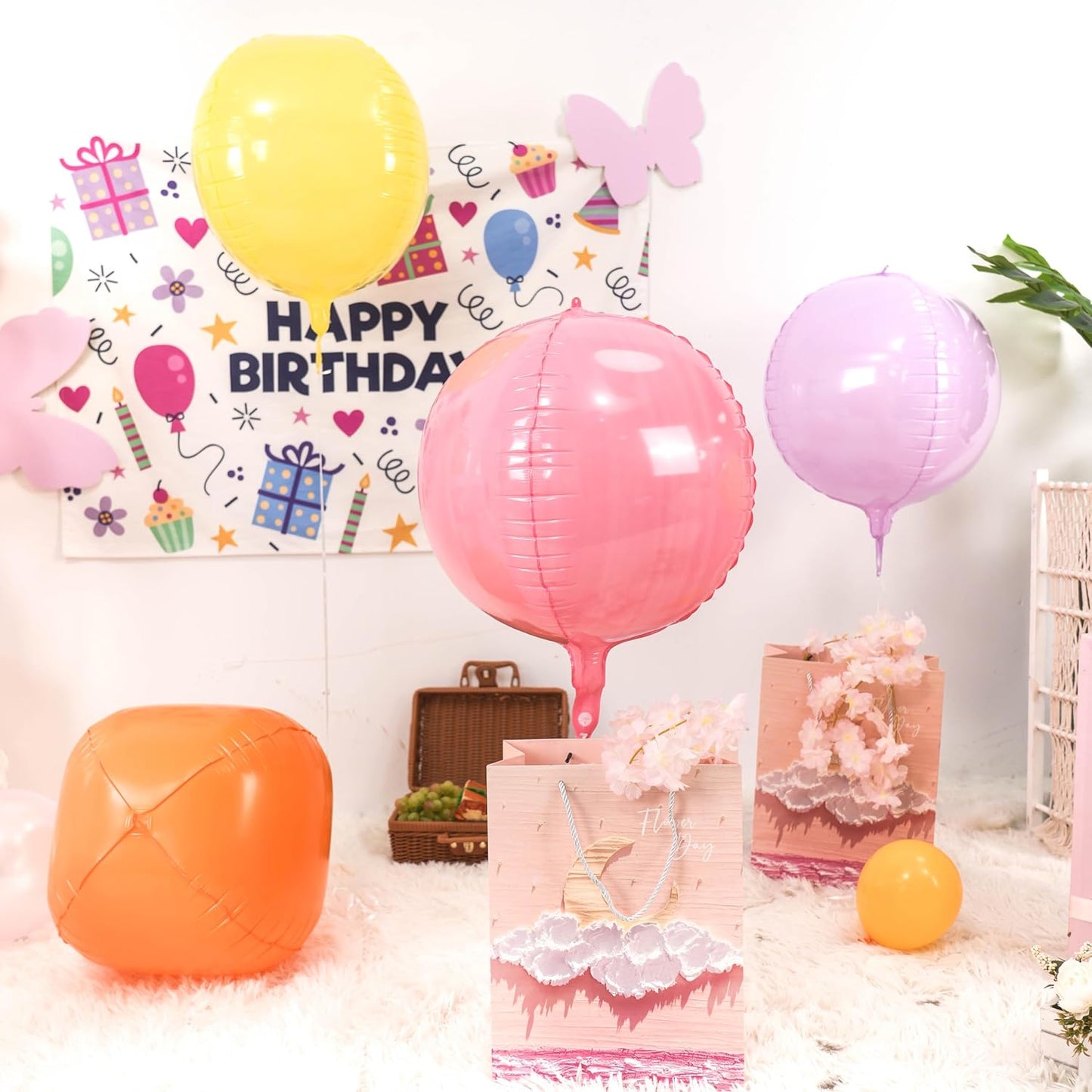 Giant 4D Foil Balloons, 6Pcs Pink Yellow Purple Blue Green Orange Round Balloons, 22 Inch Big Round Foil Balloon for Rainbow Balloon Birthday Party Baby Shower Wedding Decorations