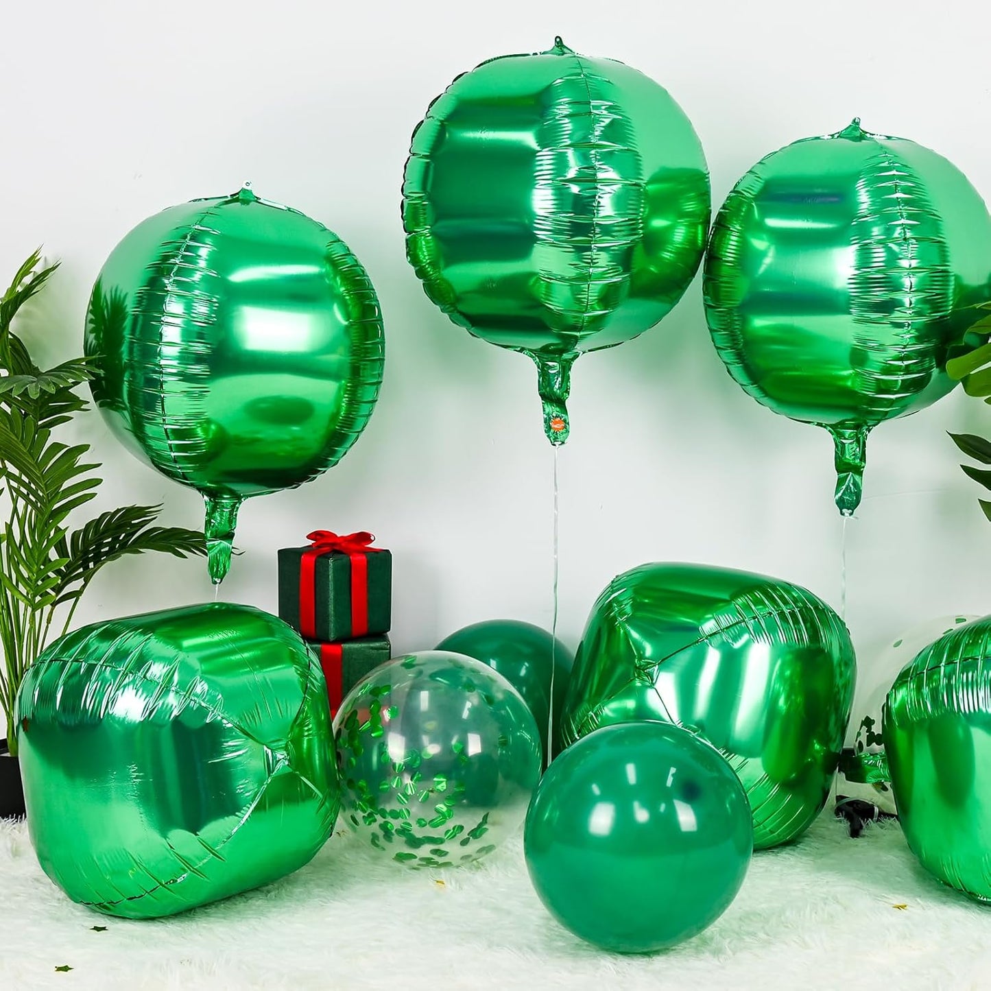 6Pcs Green Round Foil Balloons,Giant 4D Round Ball Balloons,22 Inch Metallic Green Balloon for Birthday Wedding Graduation Prom Party Decorations