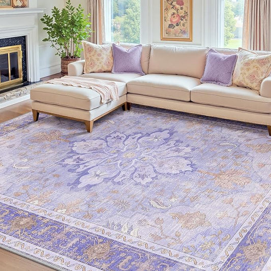 RELEANY Area Rugs 7'x10' Washable Non-Slip, Floral Vintage Distress Print by RELEANY