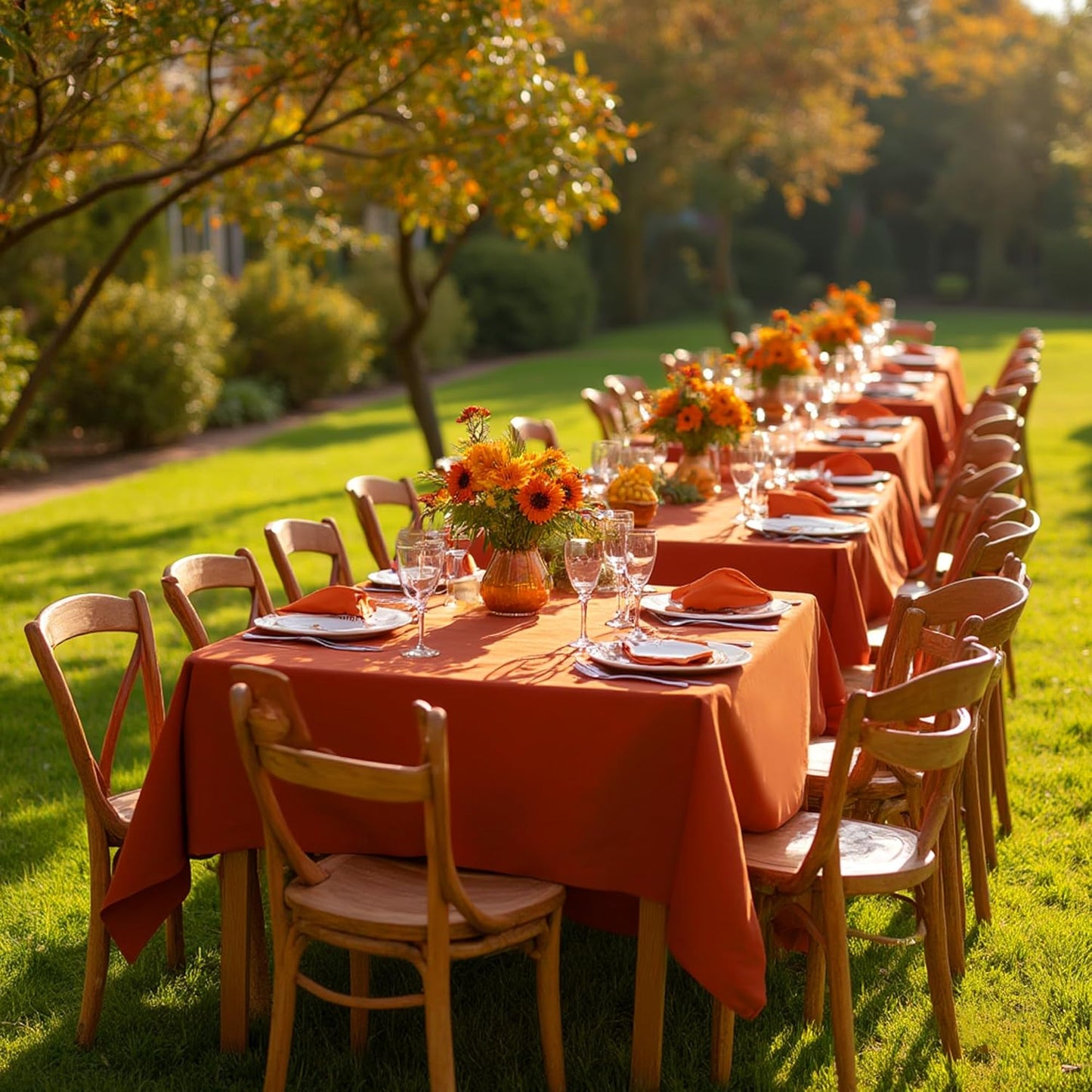 sancua Thanksgiving Square Tablecloths 60x60 Inch Rust, 2 Pack Fabric Fall Table Cloth for Square or Round Tables, Burnt Orange Washable Polyester Table Cover for Dinner, Holiday Party, Display Tables