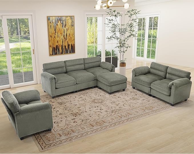 HAOMARKETS Corduroy Sofa Set, Upholstered Ottoman, Loveseat Set of 2, and - Image 6