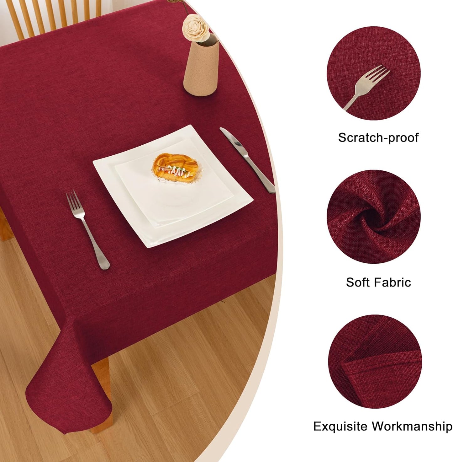 Hiasan Faux Linen Square Tablecloth - Wrinkle and Stain Resistant Washable Table Cloth for Kitchen Dining Room Holiday Table Cover for Dinner, Red, 70 x 70 Inch