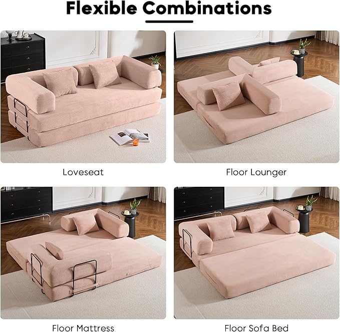 ZEIINPA Convertible Folding Couch Bed, Comfy Corduroy Sleeper Floor Sofa Bed - Image 6