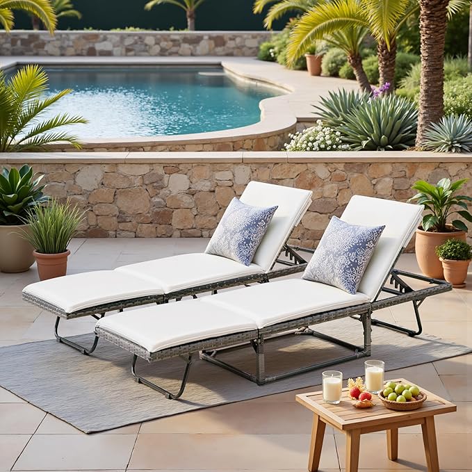 Devoko Lounge Chair Foldable Rattan Chaise Lounge 2-Pack, 5-Angle Adjustable - Image 2
