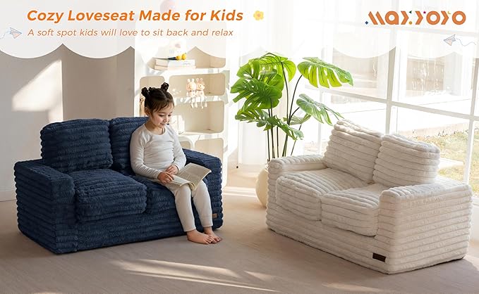 MAXYOYO Extra Wide Kids Bean Bag Chair, Comfy Faux Fur Bean Bag Sofa - Image 3