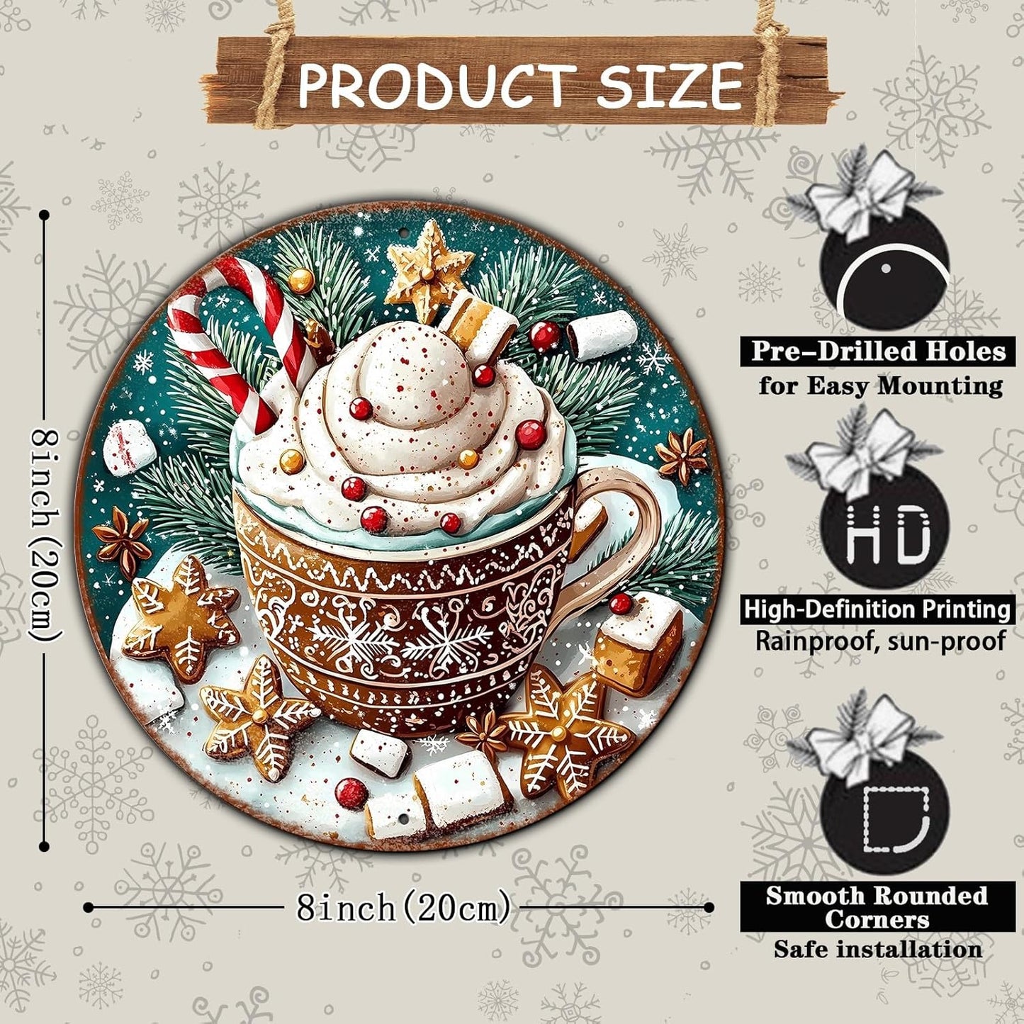 Round Christmas Signs Hot Cocoa Bar Metal Tin Sign Christmas Decor For Home Vintage Christmas Coffee Cocoa Tin Sign Hot Chocolate Bar Sign 8 * 8 in