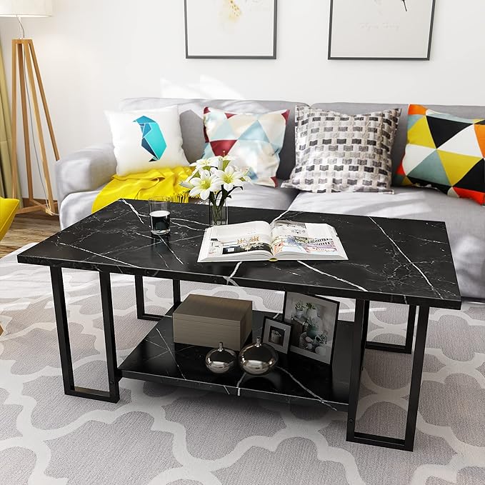 AWQM Marble Coffee Table, Faux Marble Top Rectangular Coffee Table - Image 5