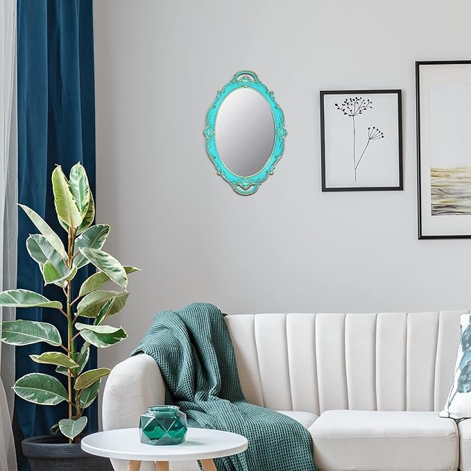 YCHMIR Vintage Small Mirror 14.5 x 10 Inch Oval Blue Wall Mirror - Image 2