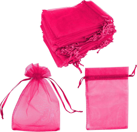 Super Z Outlet 100 Pack 5x7 Inch Mini Sheer Drawstring Organza Transparent Bags Jewelry Sack Pouches for Wedding, Party Decorations, Arts & Crafts Gifts (Fuchsia)