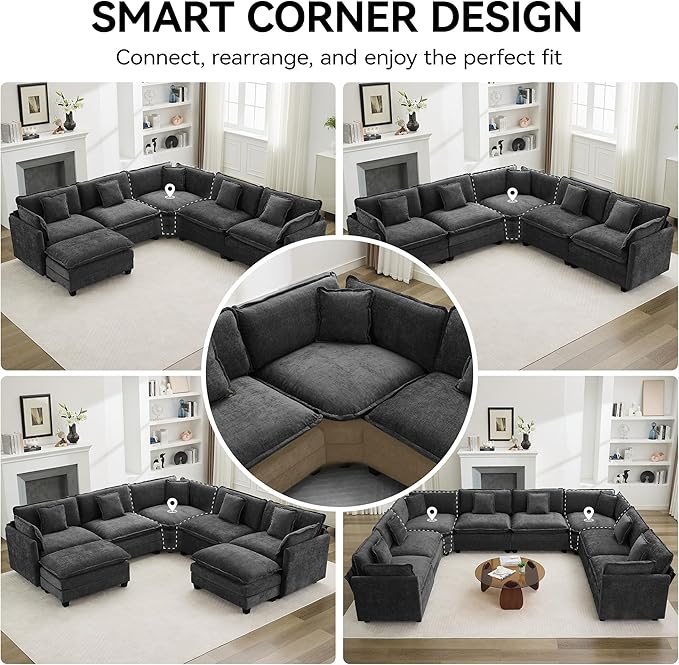 147'' Oversized U Shaped Cloud Sectional Sofa, Chenille Deep Seat Couches - Image 6