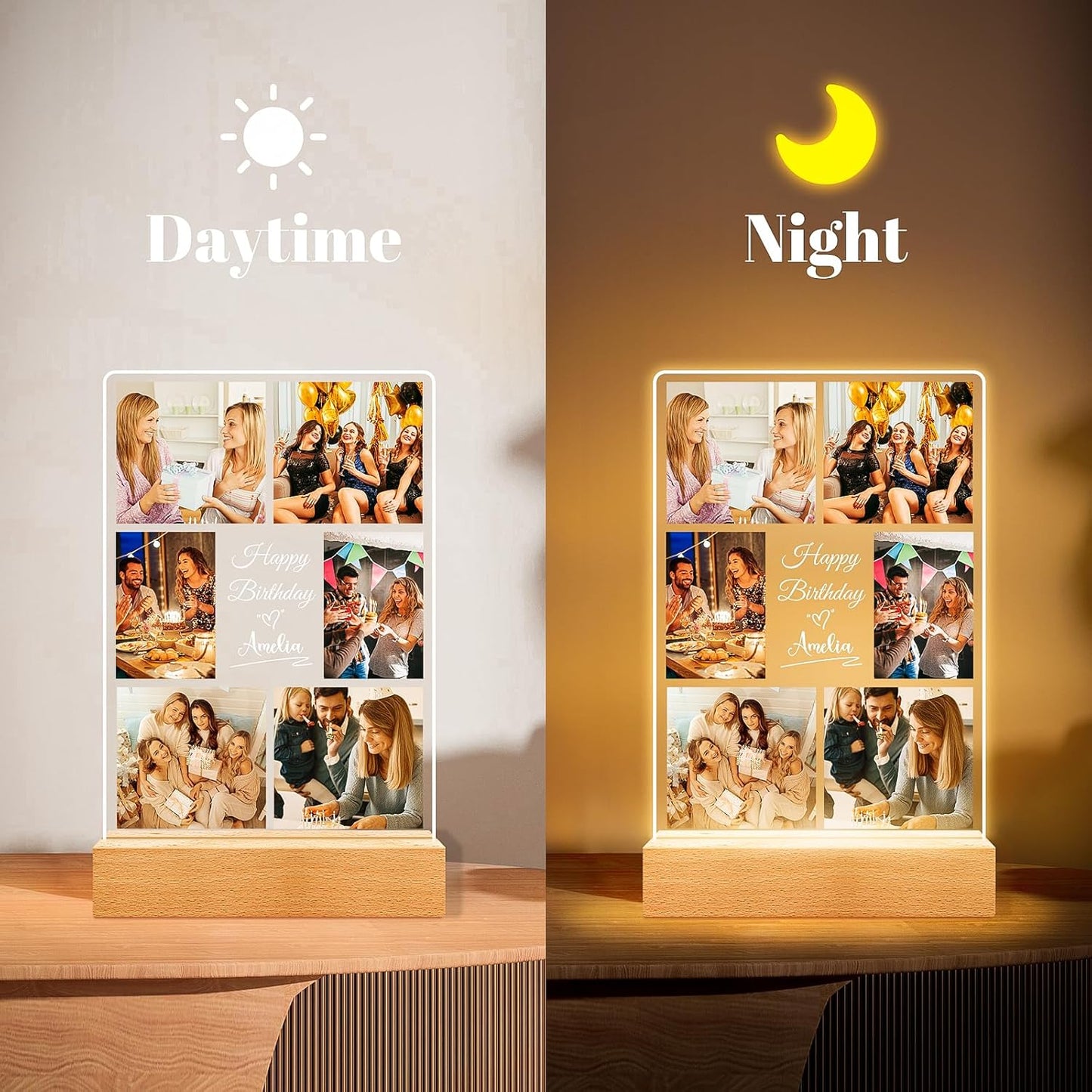 Custom Picture Frames with Photo, Personalized Collage Picture Frame with Night Light, Custom Photo Frame, Customized Best Friend Photo Gifts, Personalized Birthday Gifts for Women Friends Her Him