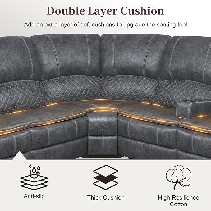 Yolsali Manual Reclining Sectional Sofa Set, 7 Seats Soft Dutch Velvet Recliner - Image 4