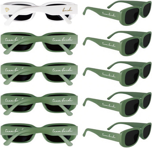 Bride's Babes Bachelorette Sunglasses, Bridesmaid Sunglasses,10 Pack Rectangle Team Bride glasses for Bachelorette Party