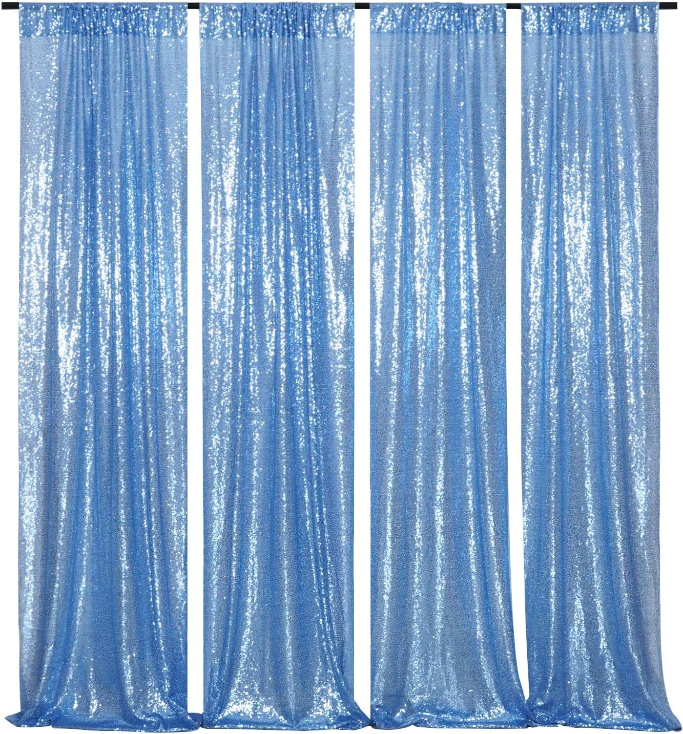 Poise3EHome 2ft x 8ft Baby Blue Sequin Backdrop Curtains 2 Panels Photography Backdrop for Party Decoration, Baby Blue