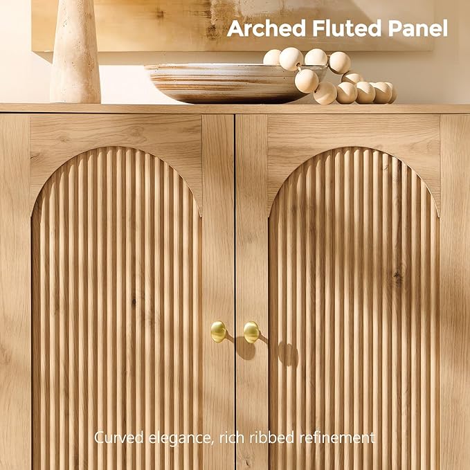 IFBUY Modern Sideboard Buffet Cabinet, 123.5" W Fluted Arched Buffet Cabinet - Image 4