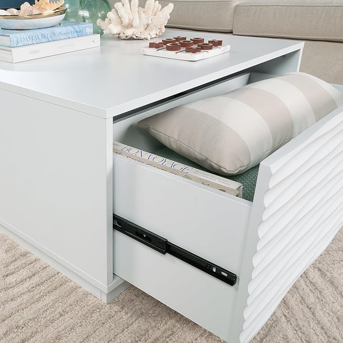 White Coffee Table with 2 Storage Drawers 31 in, Modern Living Room Center - Image 3