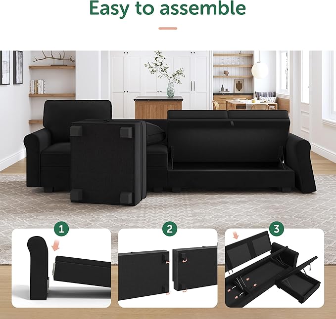 HONBAY Sectional Sofa with Storage Seat Velvet U Shaped Couch with Reversible - Image 7