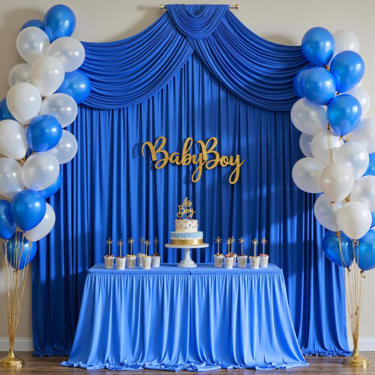 30ft x 10ft Wrinkle Free Royal Blue Backdrop Curtain for Party, Polyester Royal Blue Photo Backdrop Drapes 6 Panels 5x10ft for Birthday Photography Background Weddings Baby Shower Party