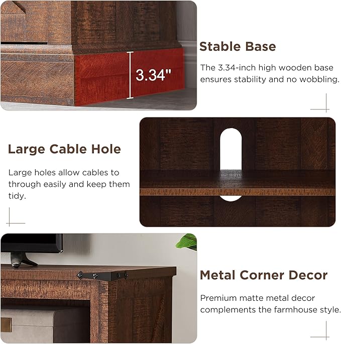 OKD Fireplace TV Stand for 65+ Inch TV, Rustic Media Console w/Sliding Barn - Image 4