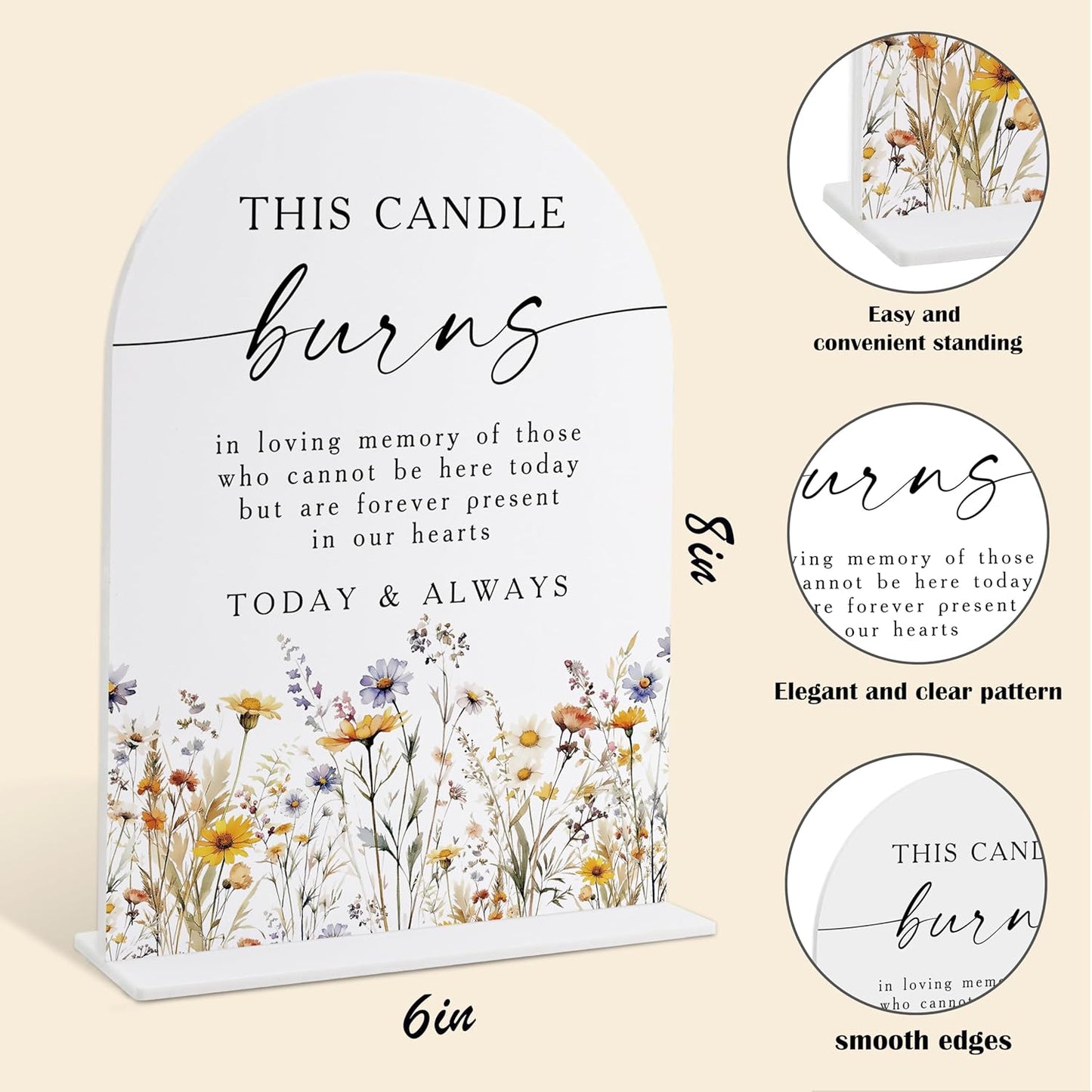 Memorial Table Sign for Wedding, Boho Floral This Candle Burns in Loving Memory Sign, Wedding Signage with Stand, Bridal Shower Table Centerpieces, Supplies for Engagement Reception and Event, 39