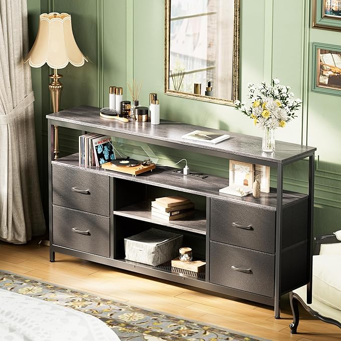 Huuger TV Stand Dresser with Power Outlets and LED Lights, 4 Drawers - Image 4