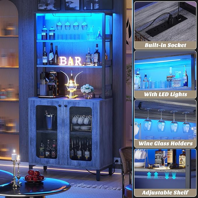 Aheaplus Bar Cabinet with Power Outlets, Coffee Bar Station - Image 5
