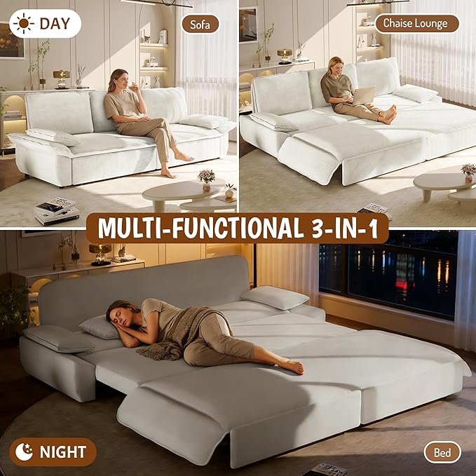 KEIKI 94.5" King-Size 3-in-1 Convertible Sleeper Sofa, Oversized Pull-Out Couch - Image 4