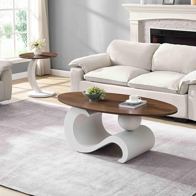 Modern Oval Coffee Table Set of 2, Wood Nesting Coffee Tables - Image 4