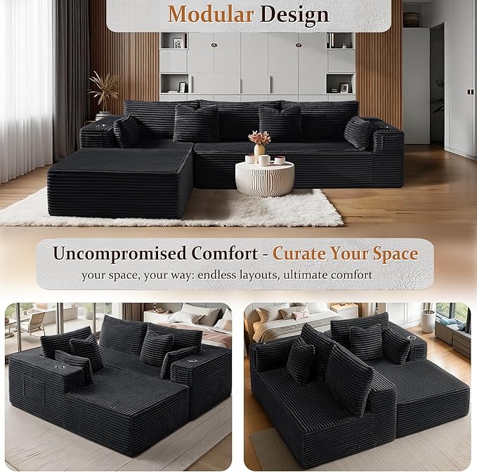 108" Oversized Cloud Sectional Couch, Comfort L Shaped Boneless Couch - Image 5